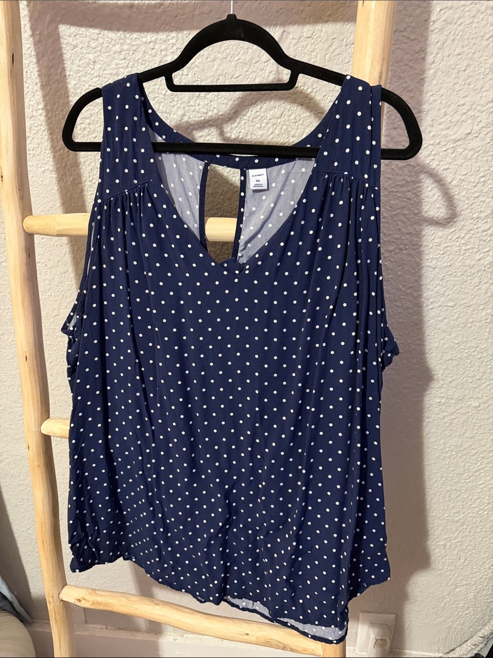 Old Navy Navy Blue Polka Dot Sleeveless V-Neck Tank